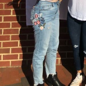 American Eagle Mom Jeans with Floral Detail